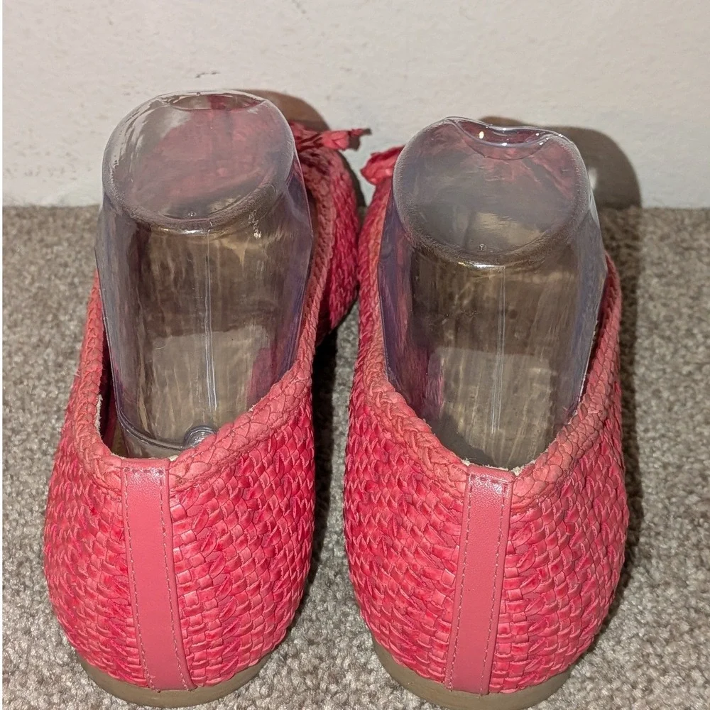 Talbots Womens Pink Woven Faux Nappa Leather Ballet Flats Braided Bow Size 9 NEW
